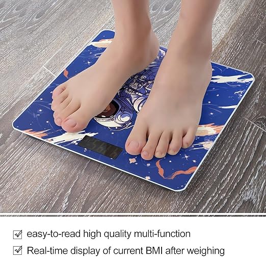 Black Astronaut on Blue Digital Bathroom Scale for Body Weight Weighing Scale with Backlit LCD Display High Precision Measurements &amp Measures Weight Up to 180kg