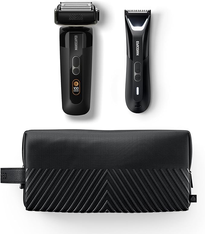 MANSCAPED® The Chairman™ PRO &amp The Lawn Mower® 5.0 Ultra - Men's Face Shaver with Two SkinSafe® Blades Four-Blade Foil &amp Stubble Trimmer &amp Dual-Head Groin &amp Body Hair Trimmer with Toi