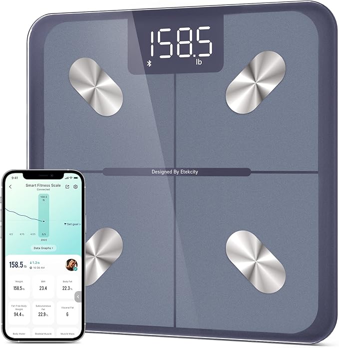 Etekcity Smart Scale for Body Weight and Fat Percentage Digital Bathroom Accurate Weighing Machine for People's BMI Muscle Bluetooth Electronic Body Composition Monitor Syncs with App 400lb
