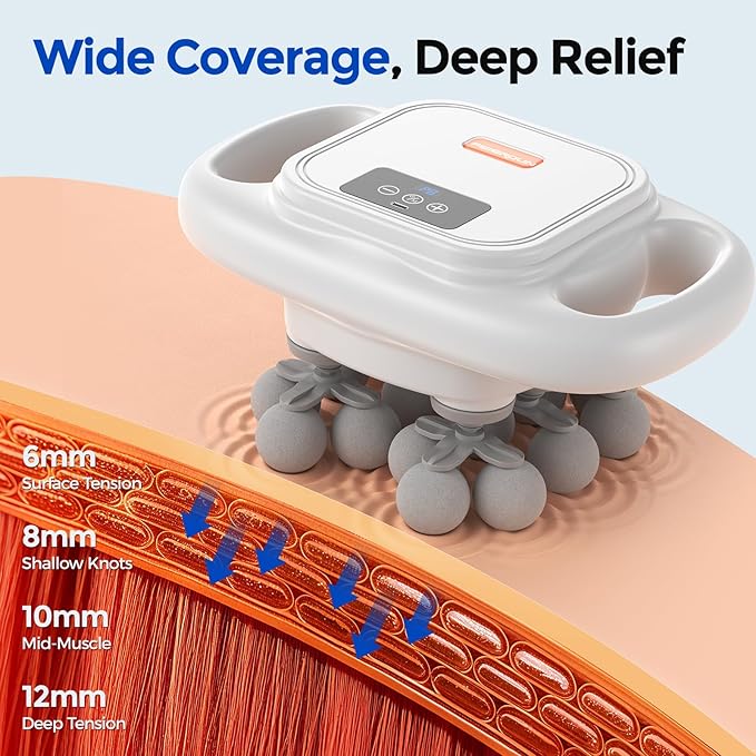 FEIERDUN 16-Head Massage Gun Set Deep Tissue Percussion Massager with 8 Modes &amp 50 Intensities Portable Quiet Muscle Massage Gun for Legs Waist Back Neck Buttocks Muscles Pain Relief White