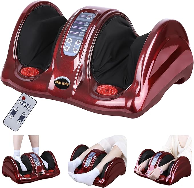 H&ampB Luxuries Shiatsu Foot Massager Machine with Remote Controller Kneading and Rolling Home Massagers for Feet Ankle Calf Leg Ideally for Men Women Father Mom Parents and The Elderly Red