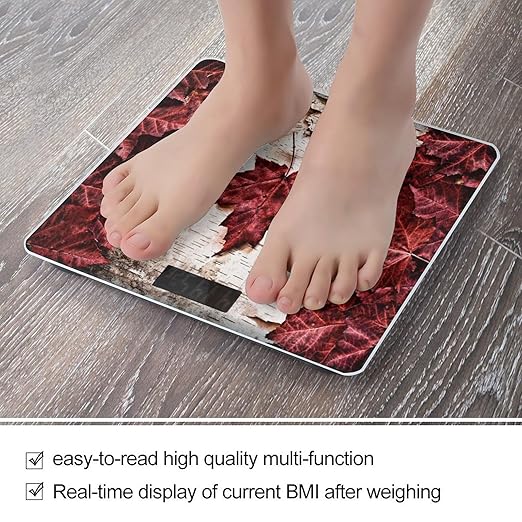 Canada Maple Leaf Bathroom Scale Automatic Power On/Off Body Scales LCD Backlight Display Square Digital Scale Rounded Corners Bathroom Scales for Home Bedrooms