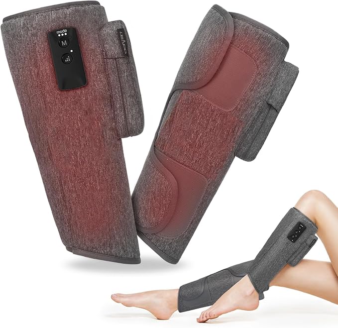 Wireless Leg Massager - Air Compression Cordless Calf Massager with Heat for Circulation Pain Relief and Recovery 4 Modes &amp 3 Intensities Portable and Adjustable (Gray Set of 2)