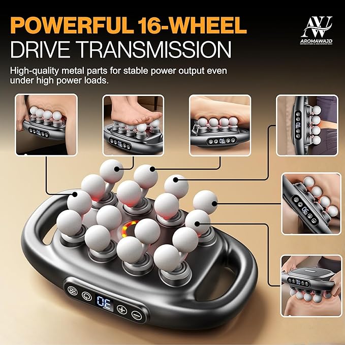 16 Head Massage Gun Deep Tissue - 2026 Upgraded 16-Drive Back Muscle Massager with 3 Modes &amp 30 Intensities Portable Muscle Massager for Buttocks Muscles Pain Relief Waist Back Neck