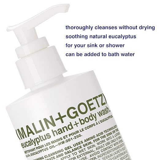 MALIN+GOETZ Hand + Body Wash | Gentle Foaming Cleanser with Botanical Extracts and Amino Acids | Hydrating pH-Balanced Unisex Scent | Vegan &amp Cruelty-Free (Eucalyptus Bergamot Rum Cannabis)