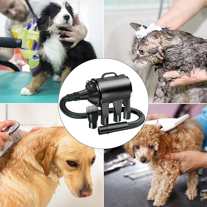 Dog Hair Dryer3.3HP/2400W High Velocity Professional Dog Pet Grooming Hair VacuumTemperature Adjustable Dryer Blower Grooming for Dogs Cats (Black)