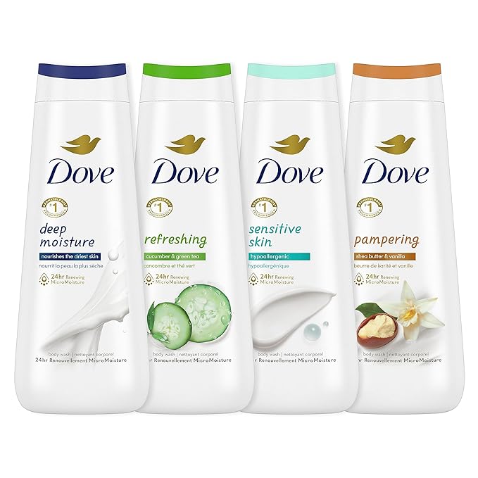 Dove Body Wash Deep Moisture Sensitive Skin Cucumber and Green Tea Shea Butter and Vanilla Collection with Pump Deep Moisture 30.6 oz Moisturizing Skin Cleansers