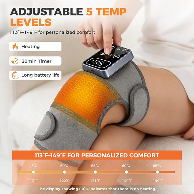 YAZHI Cordless Knee Massager for Pain Relief – Electric Heated Knee Brace 5 Heat Levels &amp 3 Massage Modes Gifts for Men and Women 2pack