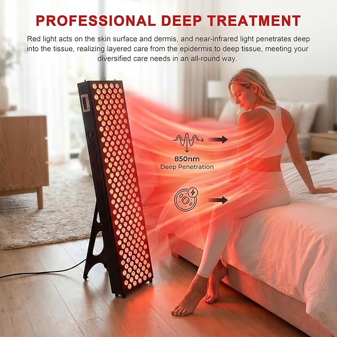 Elitzia 1000W Red Light Personal Tower Device Red &amp Near-Infrared 650nm &amp 850nm for Full Body Face Standing Salon SPA Home Use Pain Relief Skin Rejuvenation Muscle Recovery &amp Skin Vitality