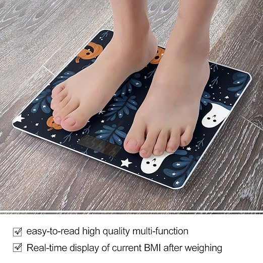 Cartoon Pumpkin Head Bathroom Scale for Body Weight Bathroom Weighing Scale with Backlit LCD Display Highly Accurate Measures Weight Up to 180kg
