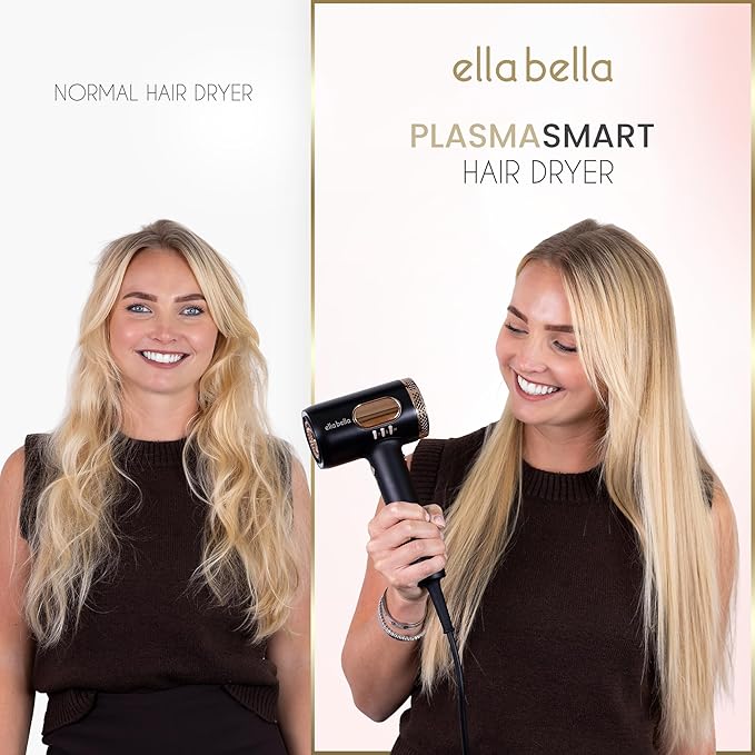 ELLA BELLA® Professional Smart Plasma Hair Dryer with Diffuser • Advanced Plasma Technology Blow Dryer • Intelligent Heat Control &amp Wind Speeds • Suitable All Hair Types