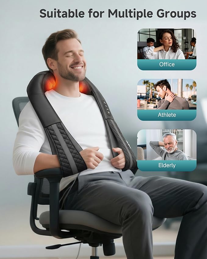 Snailax Cordless Neck Massager with Heat Shiatsu Neck Back Massager for Pain Relief Deep Tissue 4D Kneading Shoulder Massager Pillow for Shoulder Leg Rechargeable Massage Gifts for Mom Dad