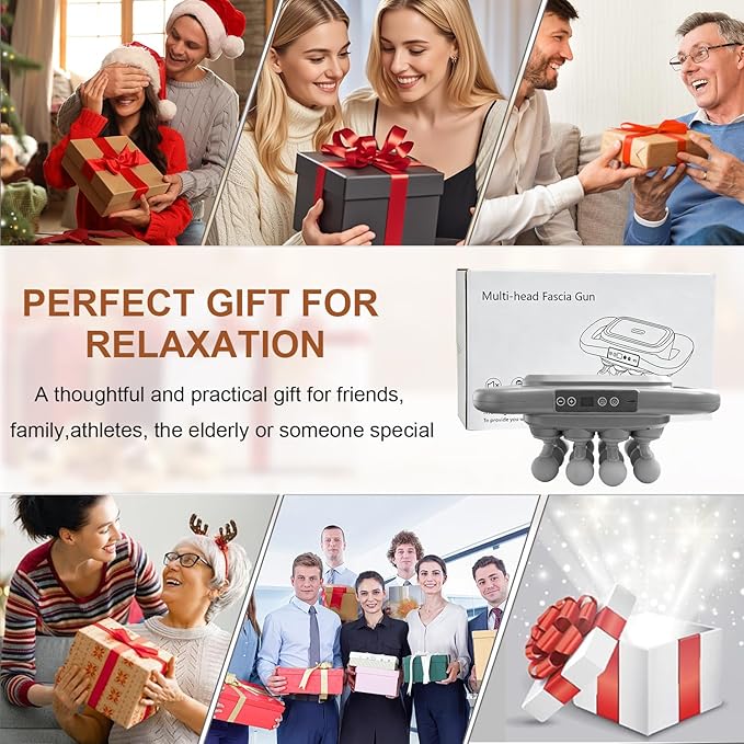 16 Head Massage Gun Deep Tissue Percussion Muscle Massager with 9 Modes &amp Levels Red Light Therapy Portable Massage Gun Set Quiet Back Massager for Shoulder Legs Waist Body Pain Relief (Gray)