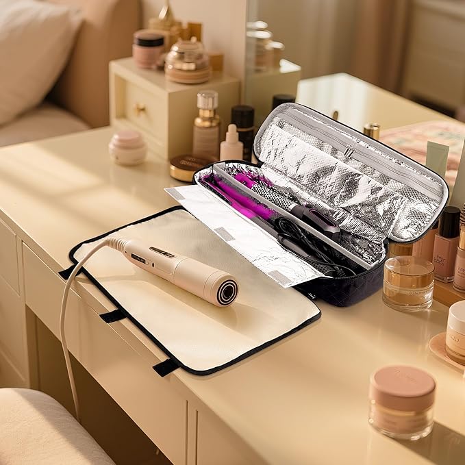 Linkidea Curling Iron Storage Bag Travel Hair Tools Organizer with Compartment Compact Portable Hair Accessories Case Flex Style heat resistant Carrying Pouch for Outdoor Use Black