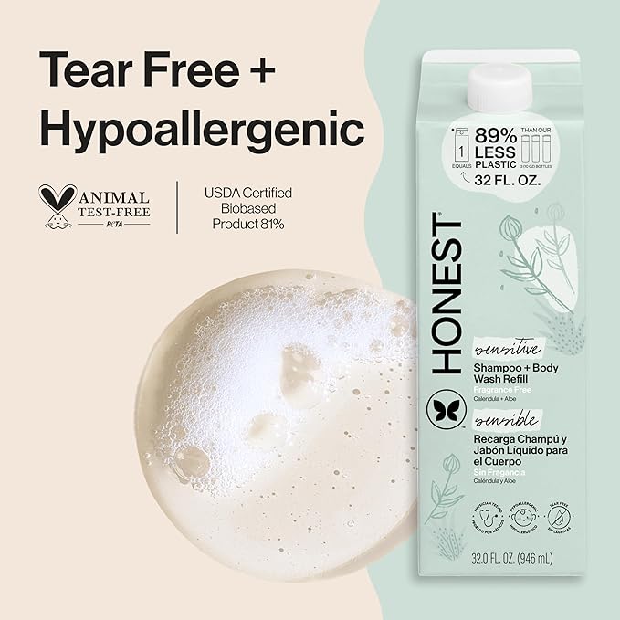 The Honest Company 2-in-1 Cleansing Shampoo + Body Wash Gentle Enough for Baby Dermatologist Tested Tear-Free Hypoallergenic Fragrance-Free