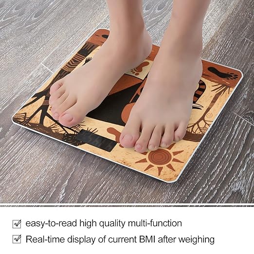 Elephant March Print Scale for Body Weight Sturdy Tempered Glass Weighing Scales with LCD Display Accurate Digital Bathroom Scale Convenient Body Fat Smart Scales Easy Read