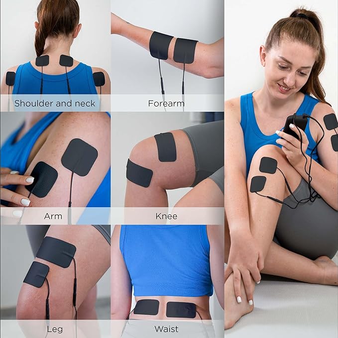 4 in 1 - D.I.Y &amp Tens Unit &amp EMS &amp Massage Muscle Stimulator Dual Channel TENS Units Therapy Machine for Pain Relief FDA Cleared Rechargeable Electronic Pulse Massagerwith 12pcs Electro