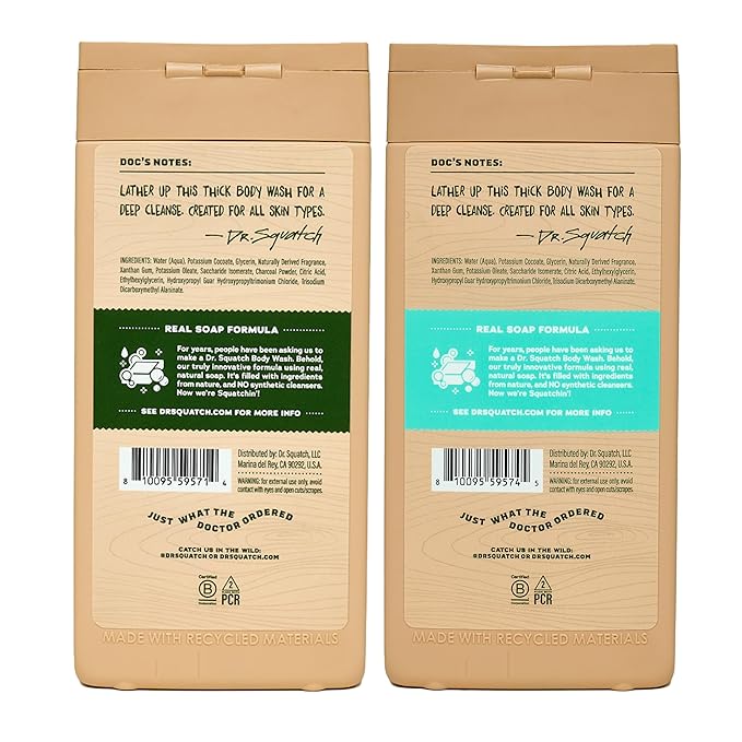 Dr. Squatch Natural Men's Body Wash Shower Gel - Cleansing Nourishing Long Lasting Scent Moisturizing Body Wash for Men - Pine Tar + Coconut Castaway (14 oz 2-Pack)