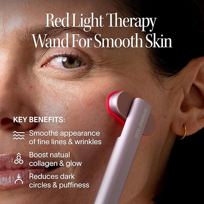 Solawave 4-in-1 Red Light Therapy Wand for Face &amp Neck | Beauty Device with Galvanic Current Massager &amp Warmth | Anti-Aging Wrinkle Reduction Skin Tightening Depuffing &amp Rejuvenation (