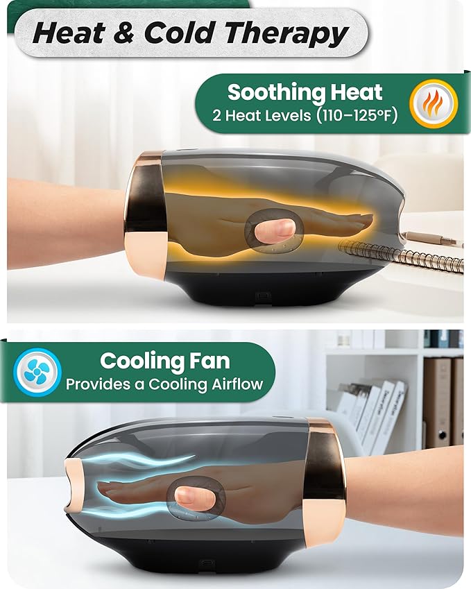 Lunix LX30 Rolling Hand Massager Kneading + Compression Heat + Cooling Fan Finger &amp Wrist Pain Relief Cordless Rechargeable Charcoal Black