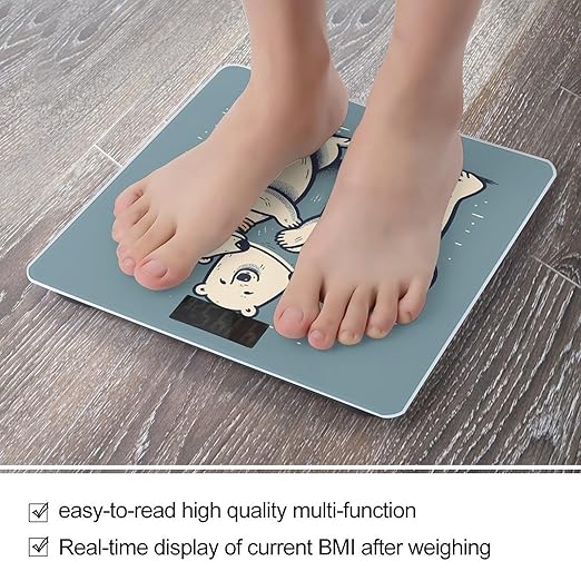 Bear Dancing Digital Bathroom Scale for Body Weight with High Precision Digital Weighing Scale with BMI Clear LCD Display and Step-On Measures Weight Up to 180kg