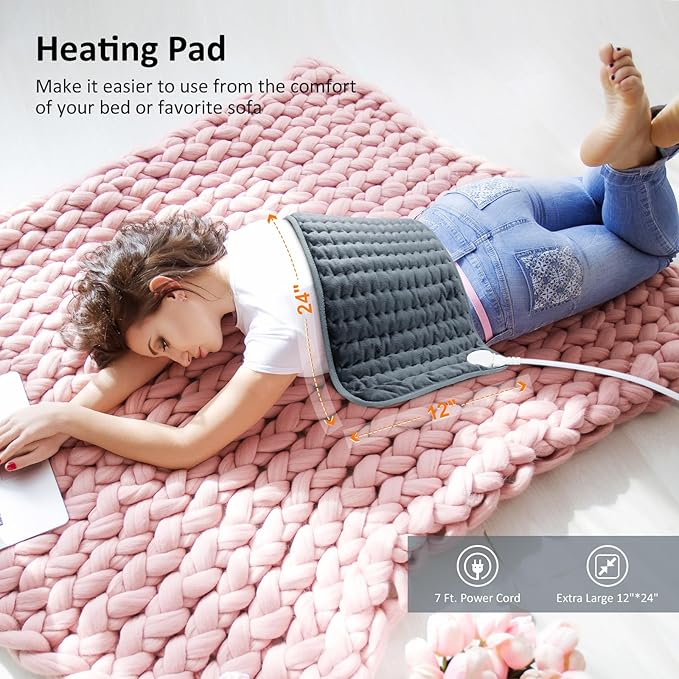 Heating pad for Back/Shoulder/Neck/Abdomen Electric Heating Pads with 6 Fast Heating Settings Auto-Off Soft Machine Wash Fabric Birthday Gifts for Women Mom Extra Large 12x24 Iron