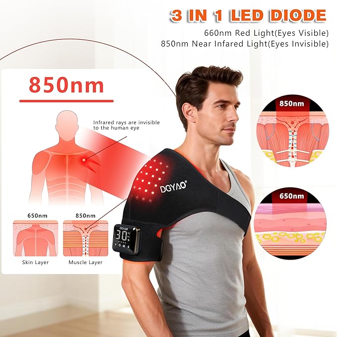Eicolorte Red Light Therapy for Shoulder Cordless 4000mAh Controller Near Infrared Light Therapy Wrap for Arm Body Adjustable Relief Muscle Relax Ideal Festival Gift