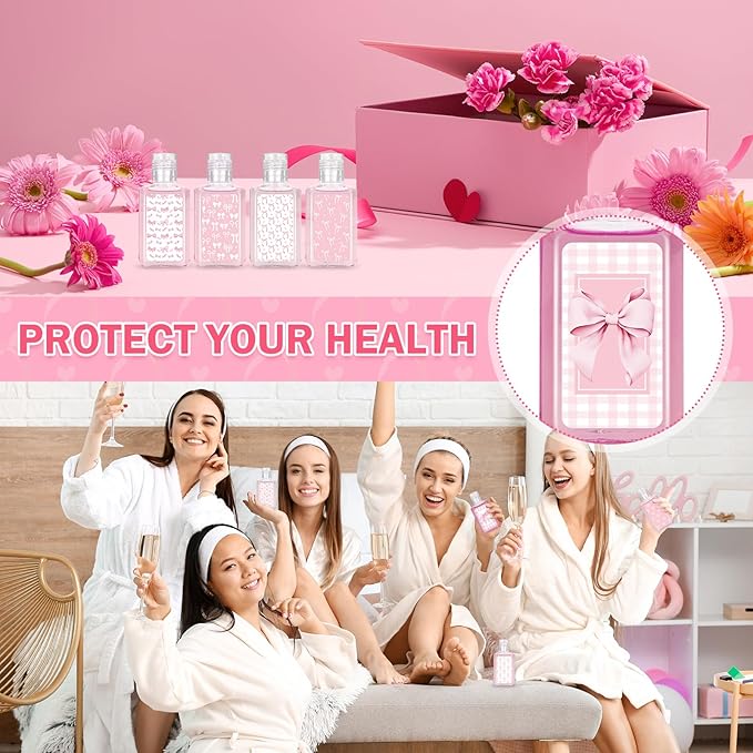 50 Pcs Pink Bow Mini Hand Sanitizer Bulk Pink Coquette Bow Party Favors 1fl oz Travel Size Hand Soap for Bachelorette Wedding Christmas Birthday Baby Shower Party