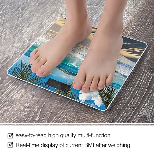 Beautiful Beach Seascape Smart Scale for Body Weight Accurate Bathroom Scale with LED Display Digital Weight Scales Weighing Machine High Precision Scales for Bath Home