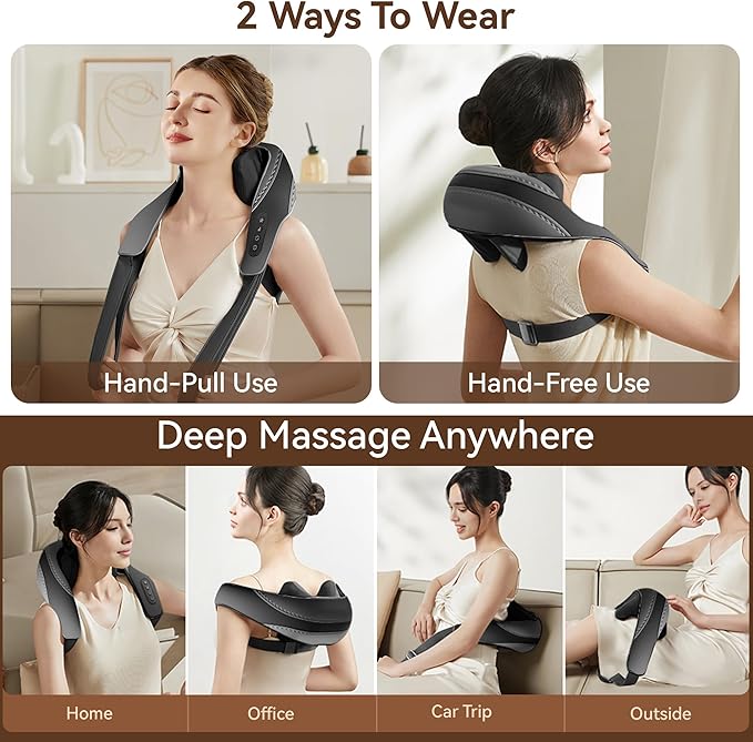 Shiatsu Neck and Shoulder Massager with Heat for Pain Relief Deep Tissue Portable Massagers for Neck and Back Gifts for Men and Woman (Black with Leather Handbag)