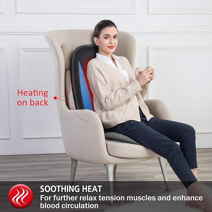 COMFIER Shiatsu Back Massager with Heat Chair Massage Pad for Back Pain ReliefMassage Seat Cushion for Home or Office Chair UseGift for MenWomen