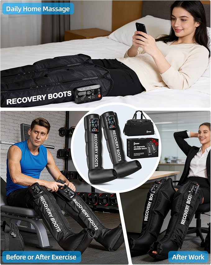 Leg Massager with Heat and Compression: Cordless Recovery System for Improved Circulation Professional Foot Massage Boots with 5 Massage Areas 8 Intensities(Only Single Leg)-Medium