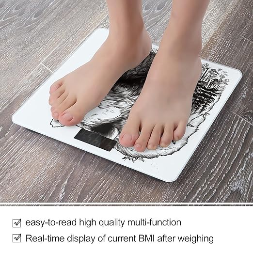 Wildlife Hand Drawn Bear Animal Smart Scale for Body Weight Accurate Bathroom Scale with LED Display Digital Weight Scales Weighing Machine High Precision Scales for Bath Home