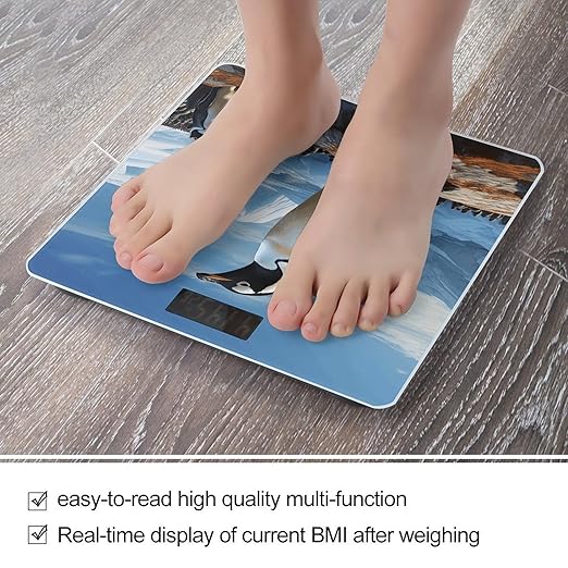 Penguin Print Bathroom Scale Rounded Smart Scale for Body Weight Automatic Power On/Off Weight Scales Accurate Bathroom Digital Scales for Pet Home Bedroom Kitchen