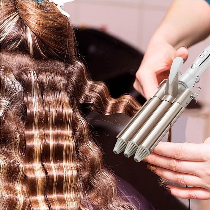 Electric Hair Curler Professional 3 Hair Curling Iron Hair Waver Hairdressing Styling Tool for Women or Girls 22mm (Champagne)(US)