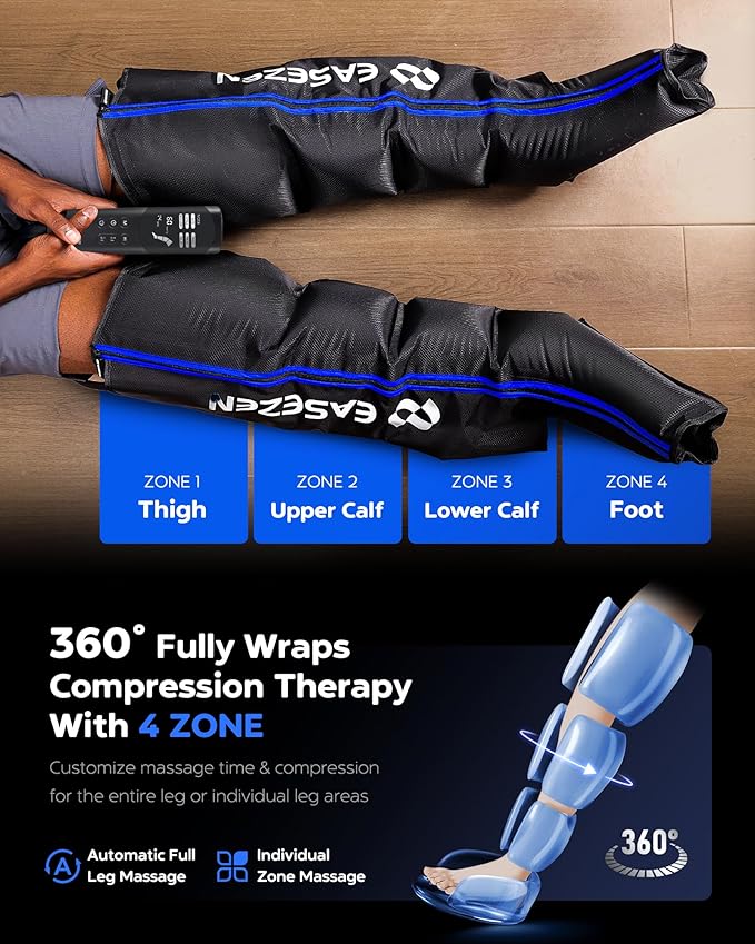 Leg Compression Massager for Circulation and Pain Relief Air Compression Leg Massager for Fast Recovery of Foot Calf and Thigh Relieve Edema Reduce Muscle Fatigue Large Size