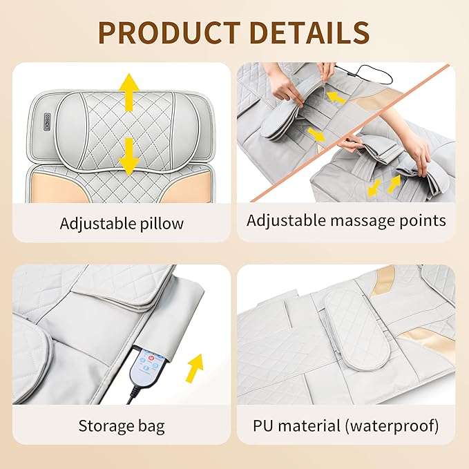 Full Body Massage Mat with HeatBack Massager Pad with Detachable Shiatsu Neck Massager3D Body Stretching &amp Lumbar Traction4 Vibrating Motors2 Heat LevelsGifts for Men Women