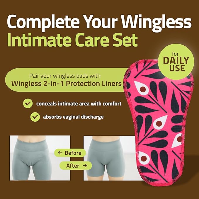 Wingless Reusable Period Pads with Adhesive Sticker for Light Flow (S+M 6-Pack) – High-Temp Washable Organic Cotton Cloth Pads for Women – Stay-Put Comfortable &amp Reusable Menstrual Care – Made in