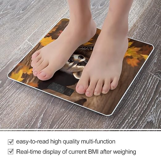 Raccoon in The Fall Tree Hole Bathroom Scale Large LCD Backlight Display Digital Scale Rounded Corners Body Scales Automatic Power On/Off Bathroom Scales for Home Bedrooms