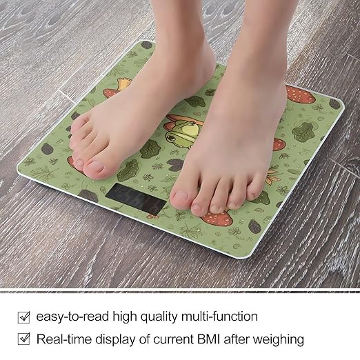 Frogs and Mushrooms Digital Bathroom Scale for Body Weight Weighing Scale with Backlit LCD Display High Precision Measurements &amp Measures Weight Up to 180kg