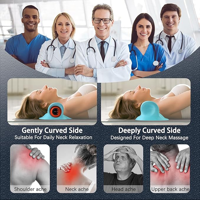 Neck Massager with Heat Neck Traction Device and Deep Tissue and Shoulder Massager for Pain Relief Cervical Traction Device Comfortable Pillow Design for Office Crowd