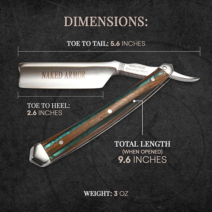 Naked Armor Safir Straight Razor for Men — Shave Ready 7/8 Barber's Notch Japanese Stainless Steel Straight Edge Razor Sandalwood Scale Beard Shaping Leather Case &amp Gift Box Included