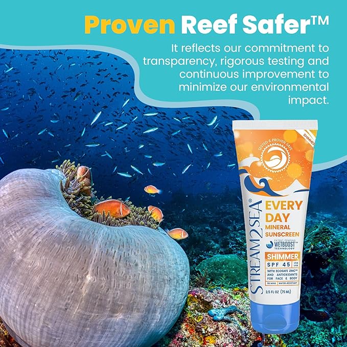 SPF 45 Every Day Shimmer Mineral Sunscreen | 2.5 Fl Oz Biodegradable Paraben Free &amp Reef Safe Sunscreen | Non-Greasy Lightweight &amp Shimmer Mineral Protection Against UVA &amp UVB for Face &