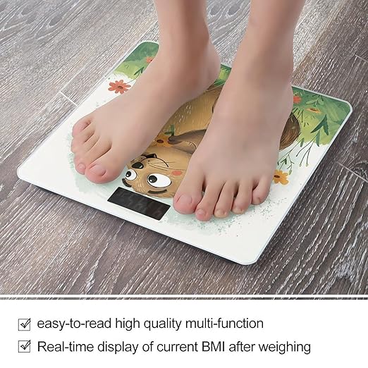 Digital Bathroom Scale for Body Weight Scale with Bright LCD Display High Accuracy Step-On Technology Auto On/Off Groundhog Holding Flower Digital Scales 400 Lbs /180kg