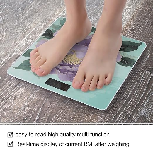 Green Peaks and Purple Flowers Smart Scale for Body Weight Digital Bathroom Scale Toughened Glass Weight Scale with Large LCD Backlight Display High Precision Scales Weighing Machine