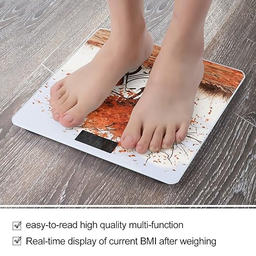 Autumn Tree with Aged Old Bike Scale for Body Weight Anti-Slip Sturdy Tempered Glass Weighing Machine Highly Digital Accurate Bright LCD Bathroom Scale for Household Gift
