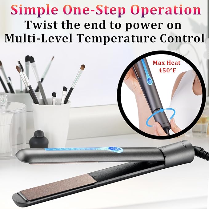 NITION Ceramic Tourmaline Hair Straighteners LCD Flat Iron MCH 10s Fast Heating Up. 1 Smooth 3D Floating Plate Healthy Straightening Tools. Travel Pouch Bag. Dual Voltage. Luxury Gift Box. Black