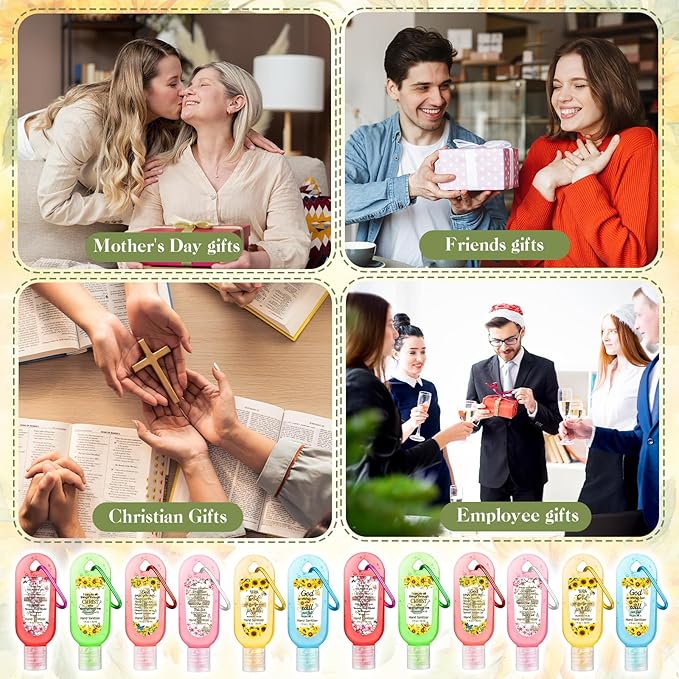 24 Pack Christian Hand Sanitizer Keychain Bible Verse Mini Hand Sanitizer Keychain Bulk Travel Size Christian Gift for Women Religious Gifts for Women Teacher Coworker Wedding Church Mother's Day Gift