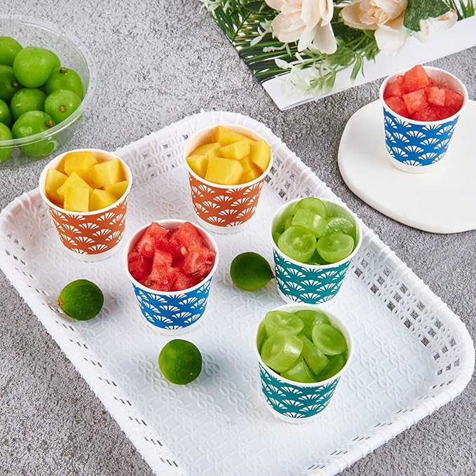 JollyPack 1200 Pack 3 oz Disposable Bathroom Paper Cups Small Mouthwash Cups in Orange Blue and Green Great for Candy Biscuits Bathroom Use Parties Picnics and Travel