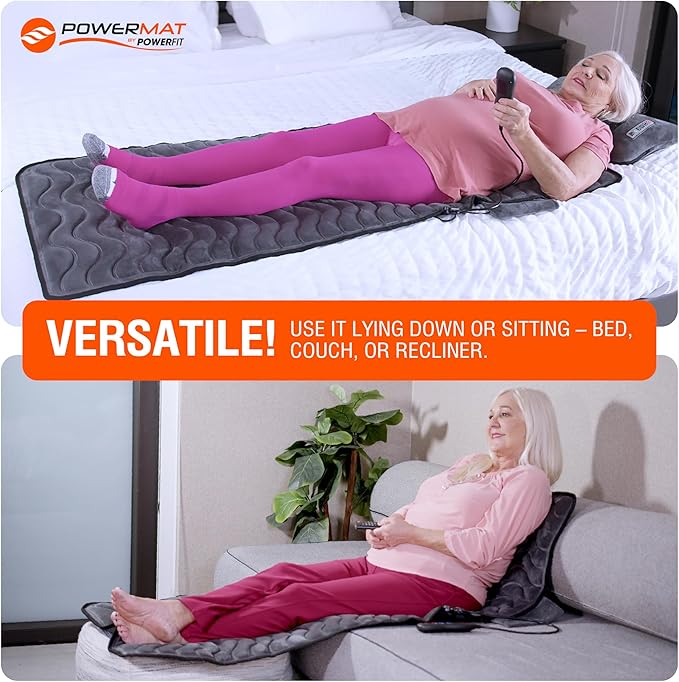 Powermat Full Body Massage Mat with Heat - Shiatsu Back Massager Pad for Bed Chair &amp Recliner - Electric Vibrating Heating Pad - Whole Body Massager Mat for Pain Relief - Massage Mattress by Powe